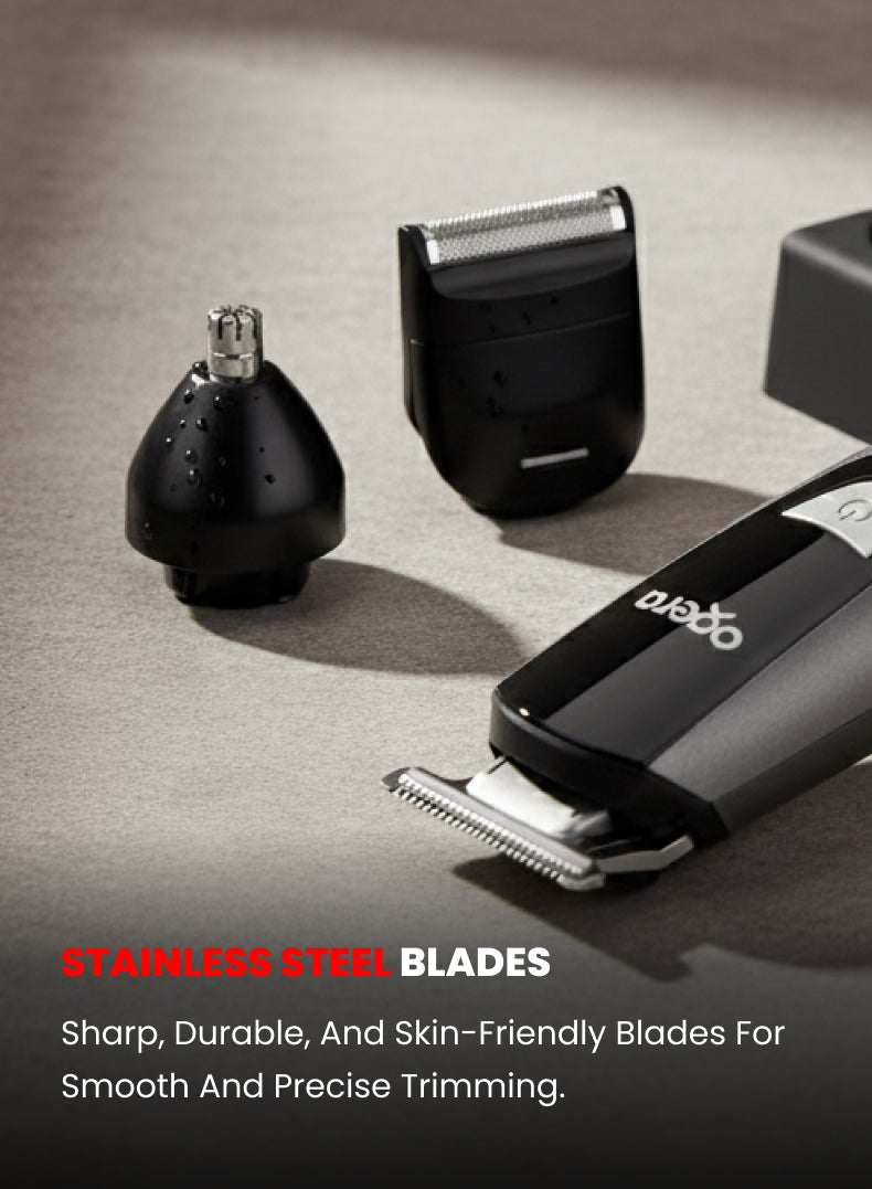 8-in-1 Rechargeable Grooming Kit – Professional All-in-One Trimmer Set with Beard, Nose, Ear & Body Attachments, Precision Stainless Steel Blades, Rechargeable Battery, Low Noise Operation – Model OG2004HT, Black