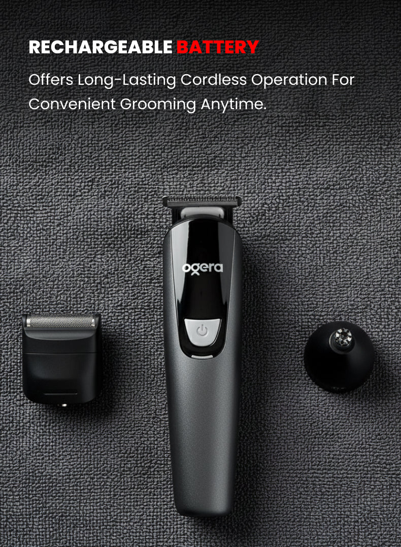 8-in-1 Rechargeable Grooming Kit – Professional All-in-One Trimmer Set with Beard, Nose, Ear & Body Attachments, Precision Stainless Steel Blades, Rechargeable Battery, Low Noise Operation – Model OG2004HT, Black