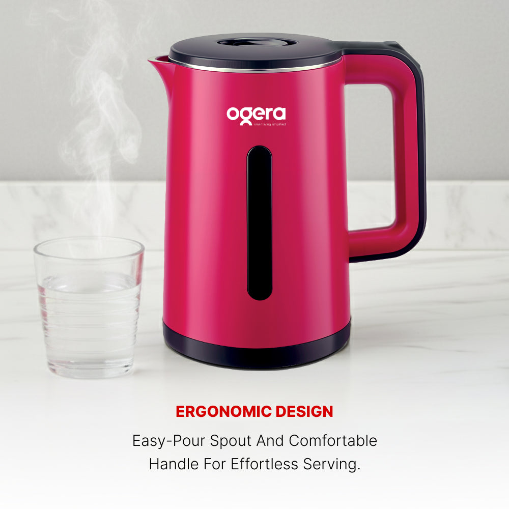 Ogera OG1507EK Cool Touch Electric Kettle, 1.8L Capacity, 1500W Fast Boil, Double-Layer Cool Touch Body, Auto Shut-Off & Boil-Dry Protection, Safe & Durable Kettle for Home & Office