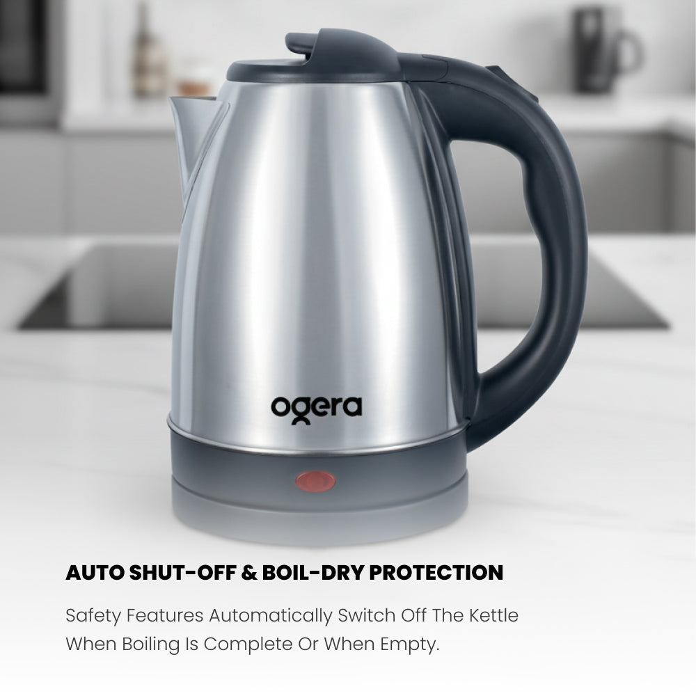Ogera OG1509EK Stainless Steel Electric Kettle, 1.8L Capacity, 1500W Fast Boil, Auto Shut-Off & Boil-Dry Protection, Cool-Touch Handle, Durable & Portable Kettle for Home & Office