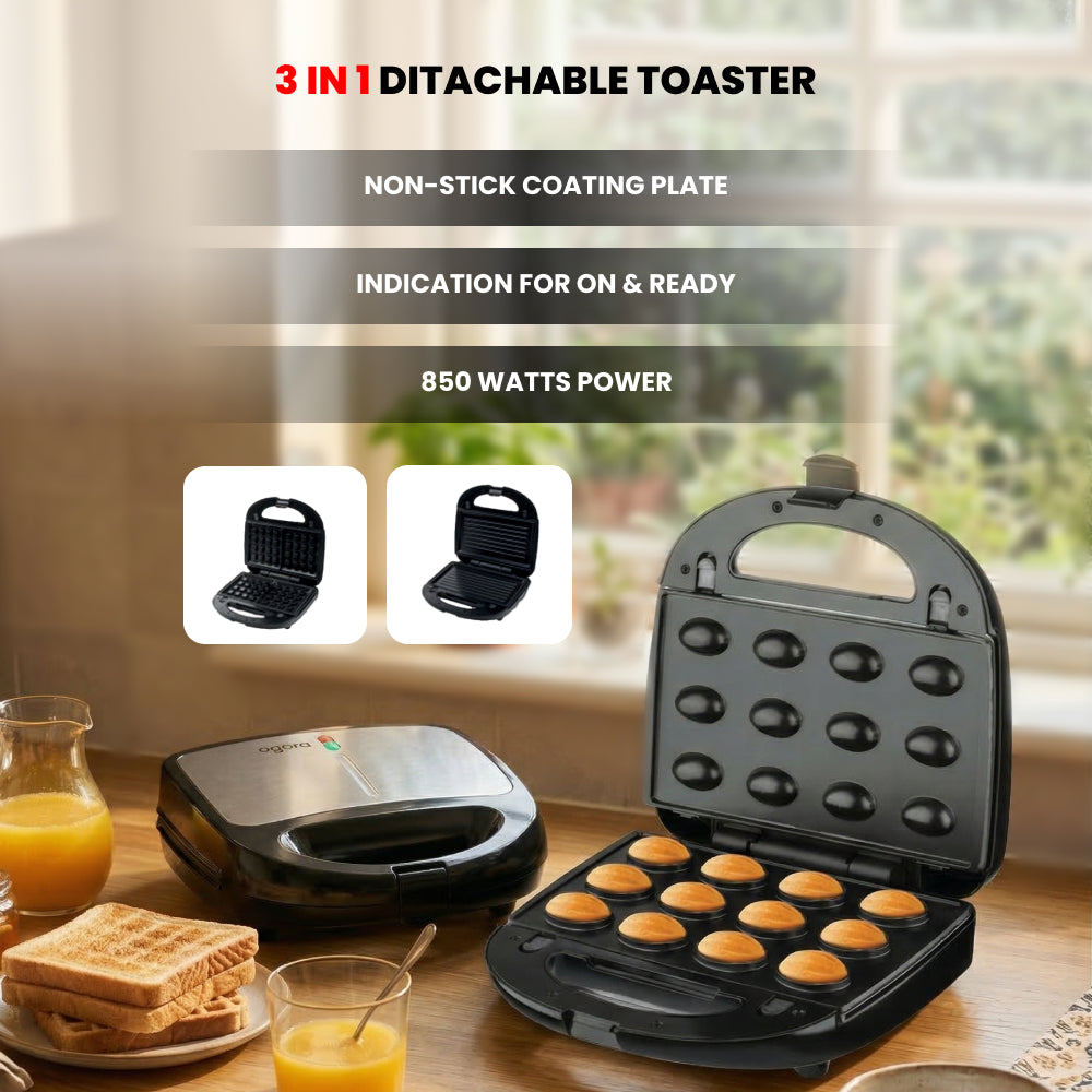 OGERA 3 IN 1 DITACHABLE TOASTER(GRILL, WAFFLE & NUT)