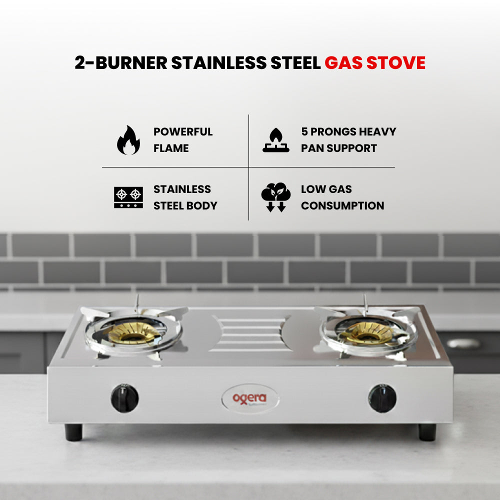 2 BURNER STAINLESS STEEL GAS STOVE