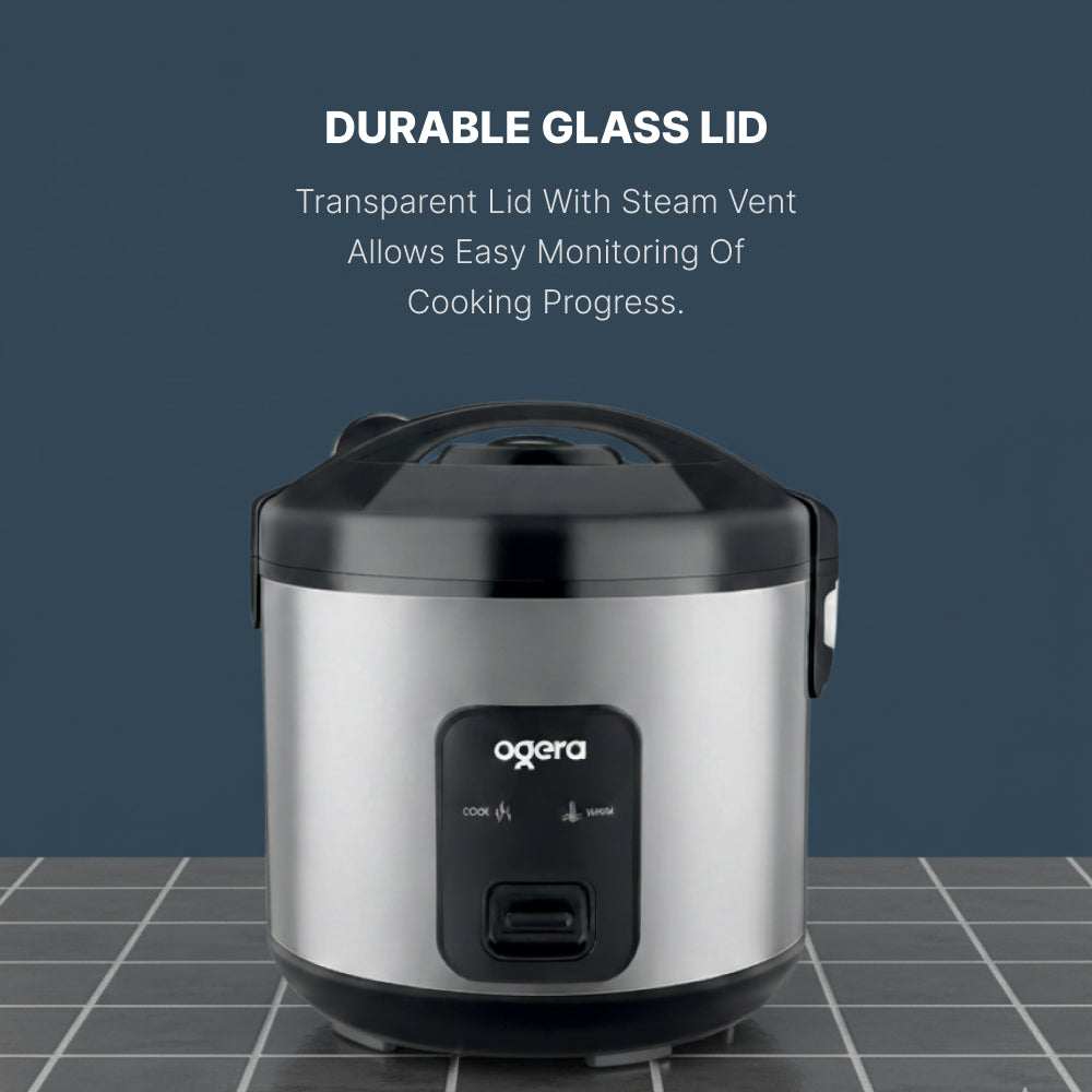 Ogera OG9503RC Rice Cooker, 1.8L Family Size Capacity, Non-Stick Inner Pot, Keep Warm Function, One-Touch Operation, Portable & Durable Multi-Purpose Cooker for Home & Office
