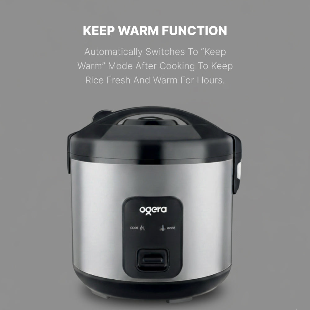Ogera OG9503RC Rice Cooker, 1.8L Family Size Capacity, Non-Stick Inner Pot, Keep Warm Function, One-Touch Operation, Portable & Durable Multi-Purpose Cooker for Home & Office
