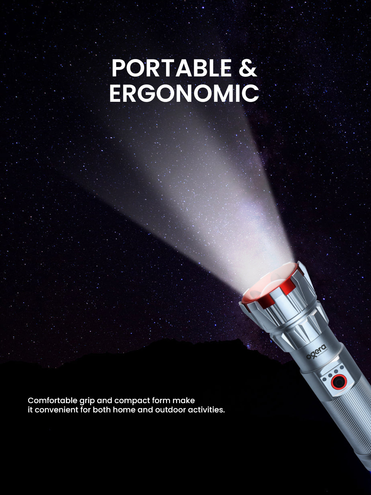 Ogera OG1000SL Rechargeable LED Flashlight, 1D Compact Torch with Bright LED Beam, Long Battery Life, Durable & Portable Handheld Light for Home, Outdoor & Emergency Use