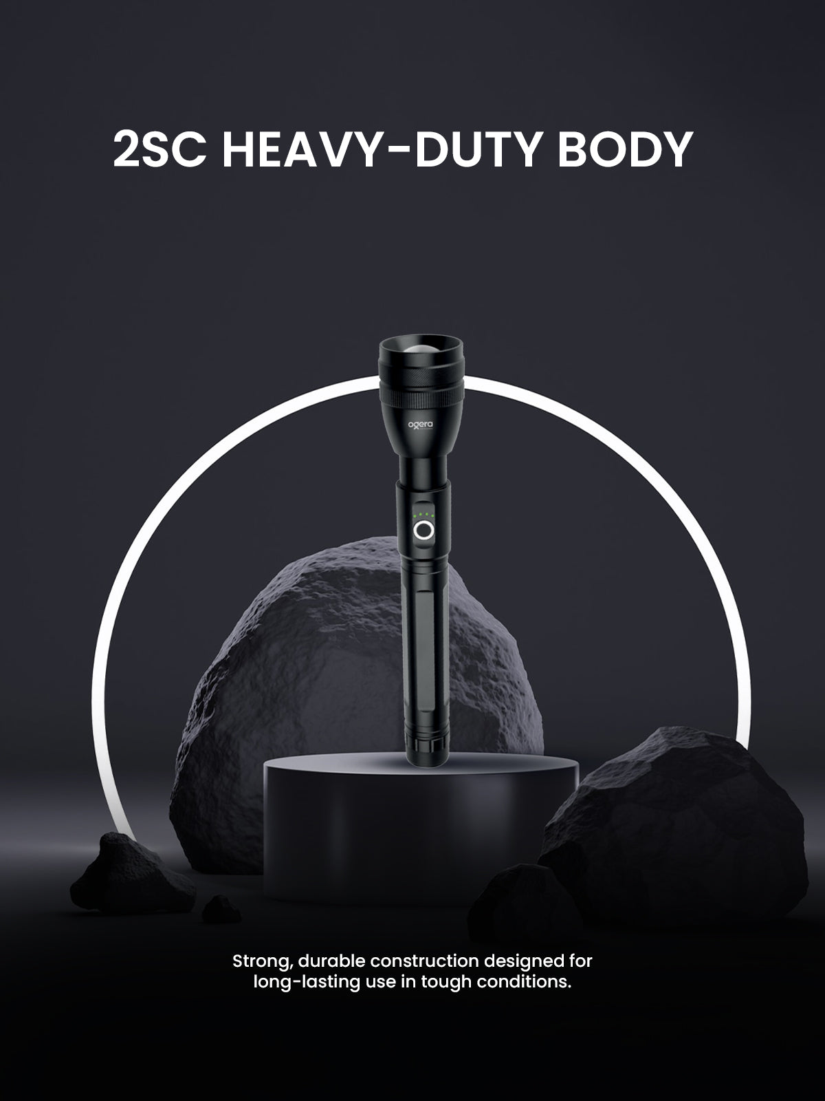 Ogera OG1001SL Rechargeable LED Flashlight, 2SC Heavy-Duty Torch, High-Brightness Beam with Long Battery Life, Rugged & Portable Handheld Light for Home, Outdoor & Emergency Use