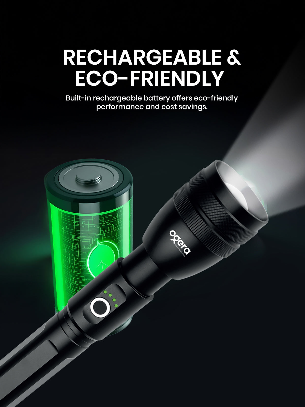Ogera OG1002SL Rechargeable LED Flashlight, 3SC Ultra-Bright Torch with Heavy-Duty Body, Long Battery Life, Durable & Portable Handheld Light for Home, Outdoor & Emergency Use