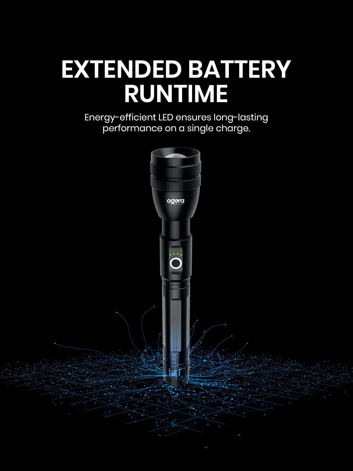 OGERA OG1002SL RECHARGEABLE LED FLASHLIGHT, 3SC Ultra-Bright Torch with Heavy-Duty Body, Long Battery Life, Durable & Portable Handheld Light for Home, Outdoor & Emergency Use