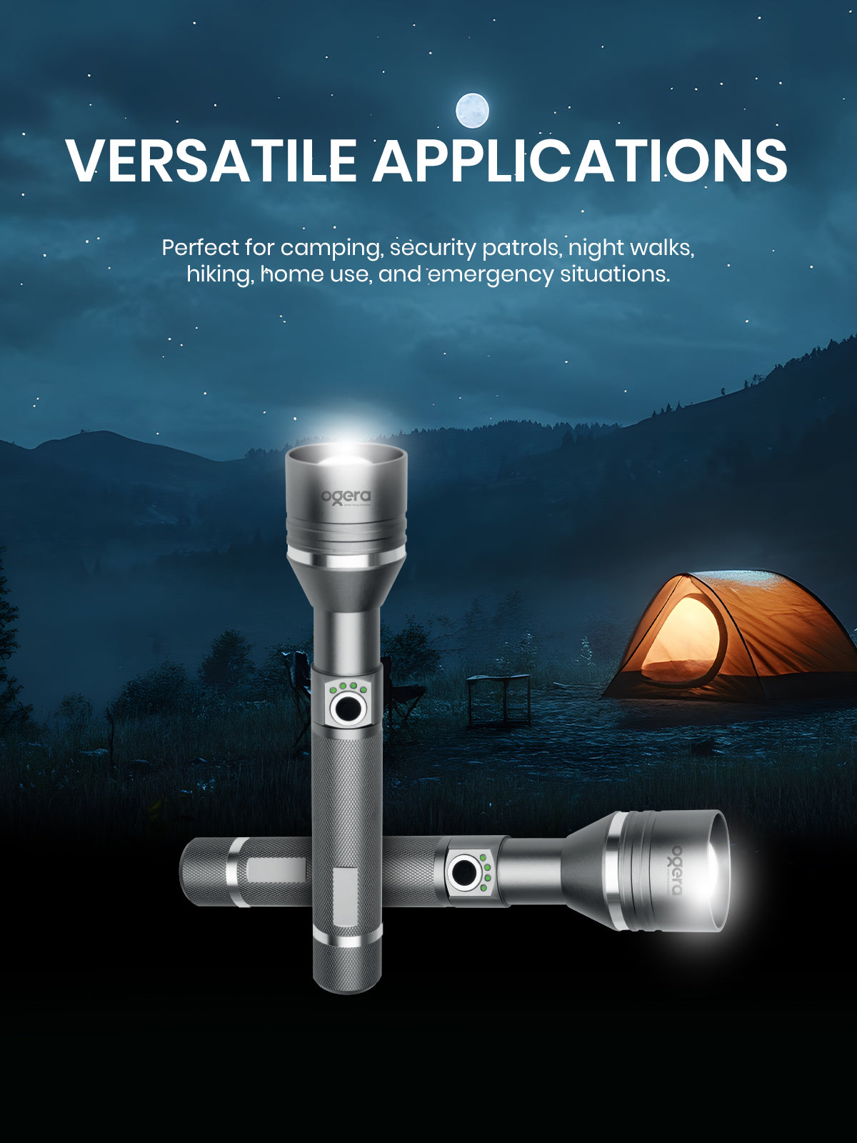 Ogera OG1004SL Rechargeable LED Flashlight, 2SC Heavy-Duty Torch with Bright LED Beam, Long Battery Life, Durable & Portable Handheld Light for Home, Outdoor & Emergency Use