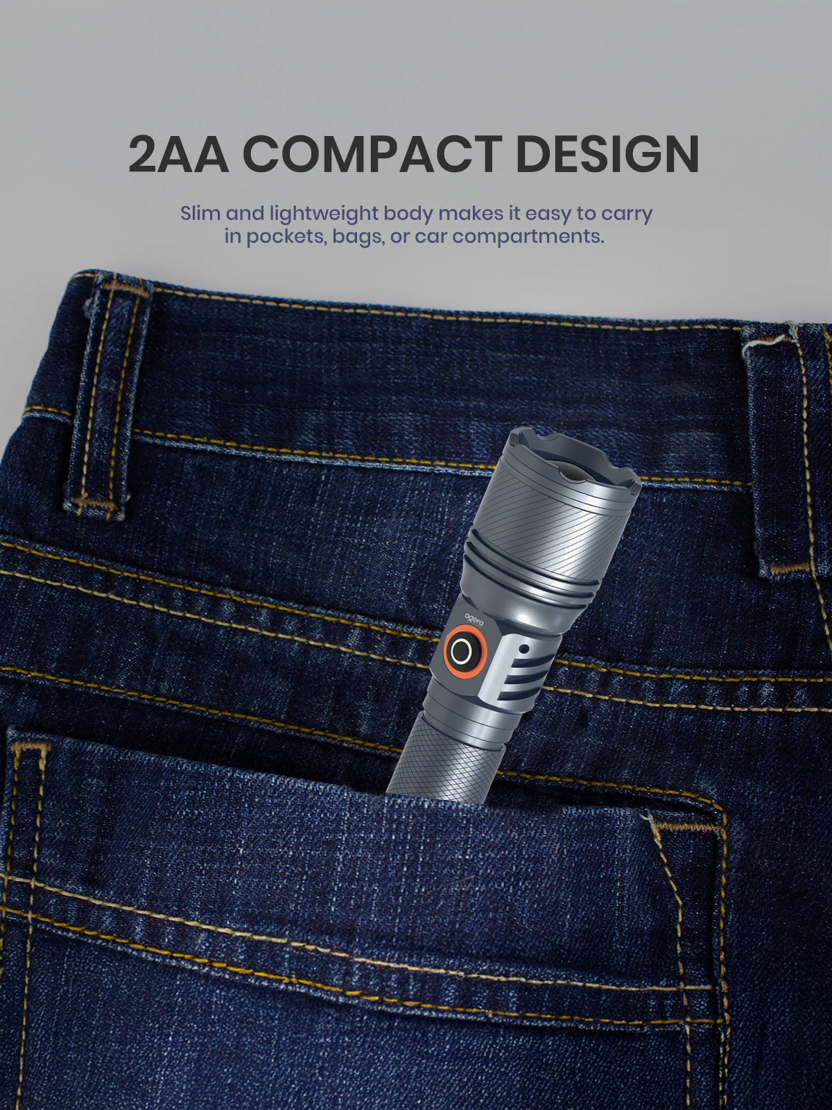 Ogera OG1006SL Rechargeable LED Flashlight, 2AA Compact Torch with Bright LED Light, Long Battery Life, Durable & Portable Handheld Torch for Home, Outdoor & Emergency Use