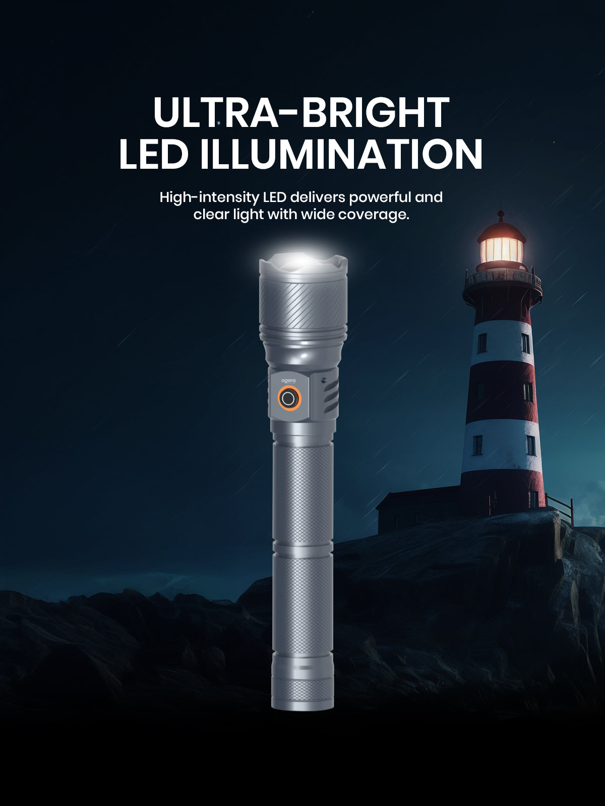 OGERA OG1008SL RECHARGEABLE LED FLASHLIGHT, 3SC Ultra-Bright Heavy-Duty Torch, Long Battery Life, Rugged & Portable Handheld Light for Home, Outdoor & Emergency Use