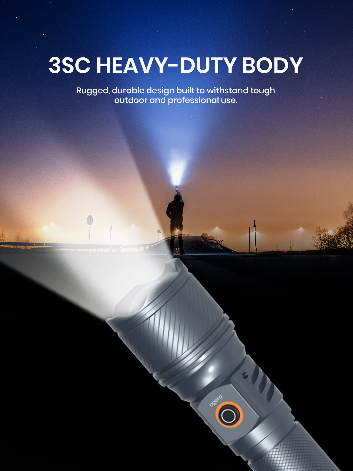 Ogera OG1008SL Rechargeable LED Flashlight, 3SC Ultra-Bright Heavy-Duty Torch, Long Battery Life, Rugged & Portable Handheld Light for Home, Outdoor & Emergency Use