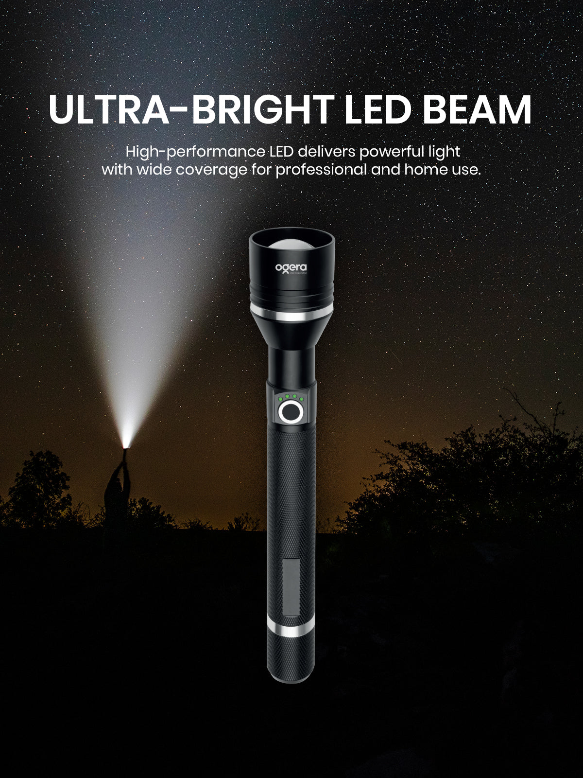 OGERA OG1005SL RECHARGEABLE LED FLASHLIGHT, 3SC Ultra-Bright Heavy-Duty Torch, Long Battery Life, Rugged & Portable Handheld Light for Home, Outdoor & Emergency Use