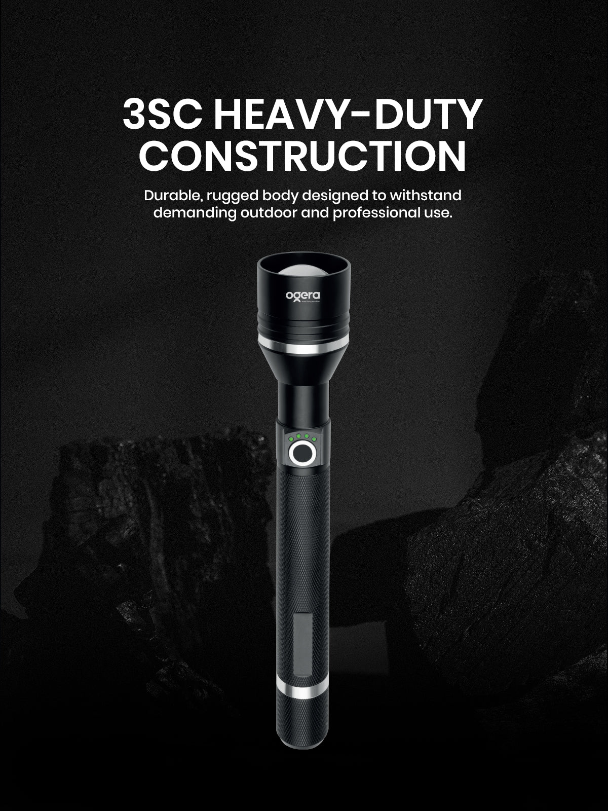 OGERA OG1005SL RECHARGEABLE LED FLASHLIGHT, 3SC Ultra-Bright Heavy-Duty Torch, Long Battery Life, Rugged & Portable Handheld Light for Home, Outdoor & Emergency Use