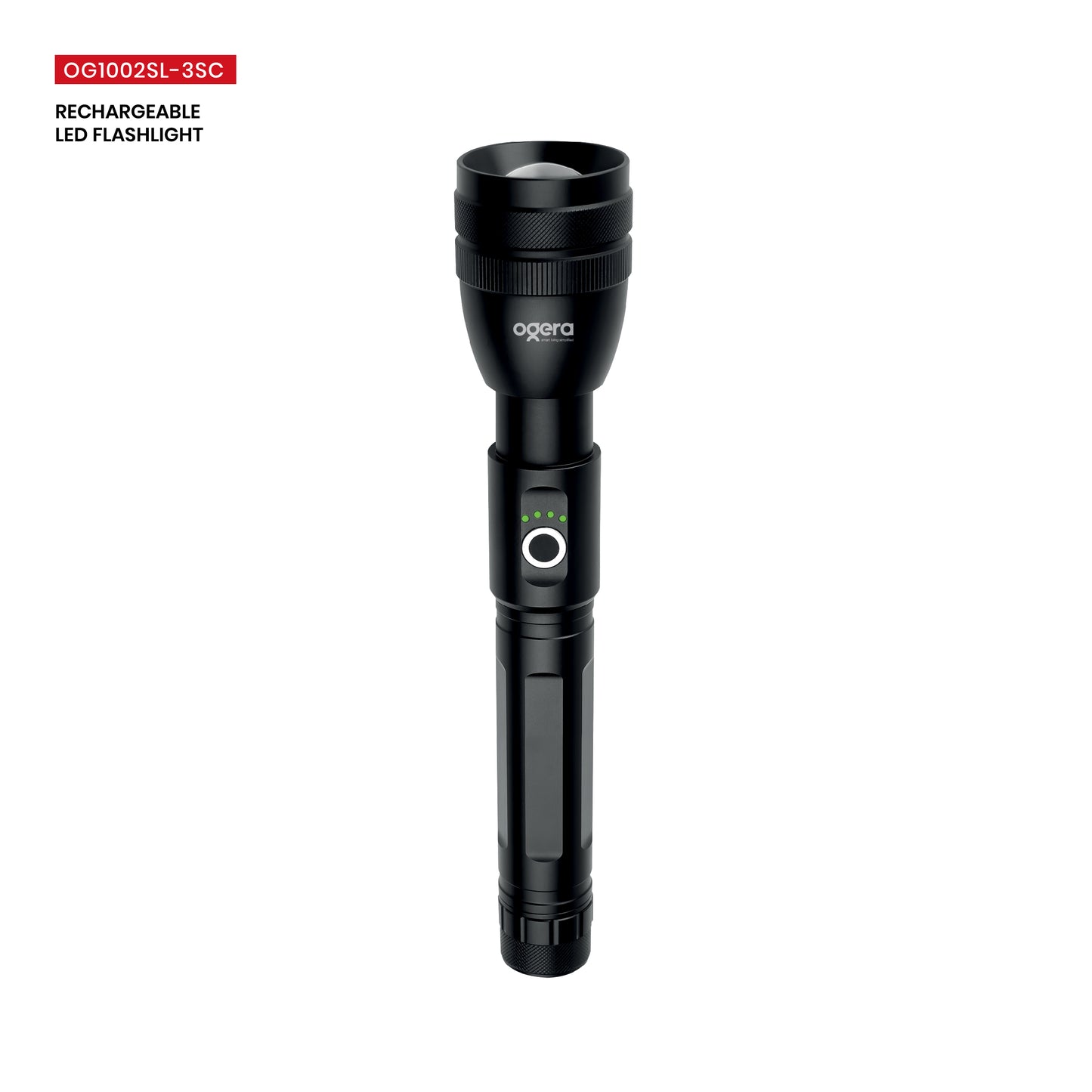 Ogera OG1002SL Rechargeable LED Flashlight, 3SC Ultra-Bright Torch with Heavy-Duty Body, Long Battery Life, Durable & Portable Handheld Light for Home, Outdoor & Emergency Use