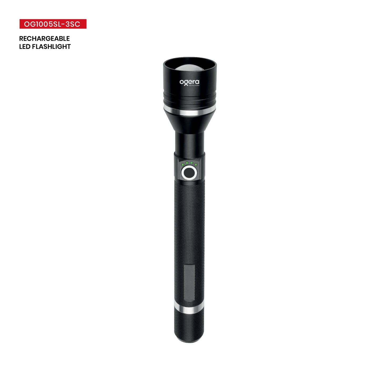 OGERA OG1005SL RECHARGEABLE LED FLASHLIGHT, 3SC Ultra-Bright Heavy-Duty Torch, Long Battery Life, Rugged & Portable Handheld Light for Home, Outdoor & Emergency Use