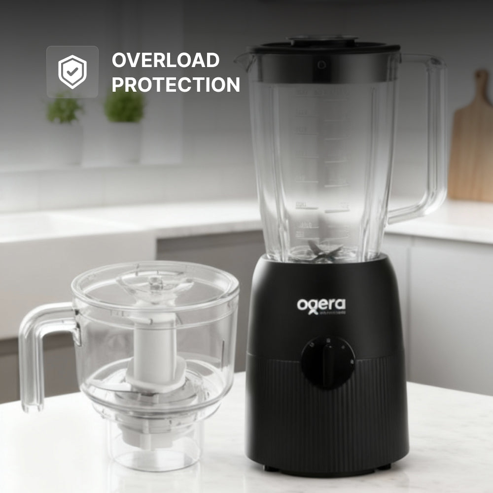 Ogera OG5102BR Electric Blender 3-in-1, 350W Compact Motor, Blender, Grinder & Chopper Functions, Stainless Steel Blades, Multi-Purpose Kitchen Appliance with Overload Protection