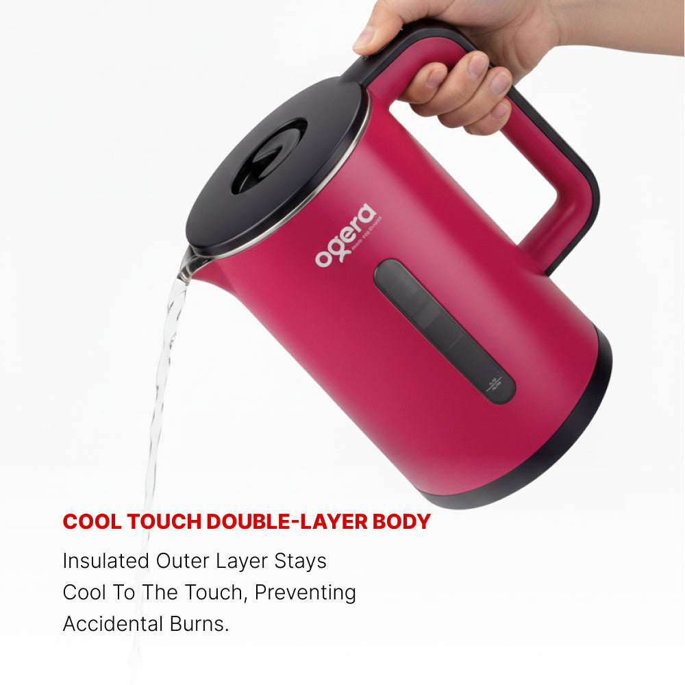 Ogera OG1507EK Cool Touch Electric Kettle, 1.8L Capacity, 1500W Fast Boil, Double-Layer Cool Touch Body, Auto Shut-Off & Boil-Dry Protection, Safe & Durable Kettle for Home & Office