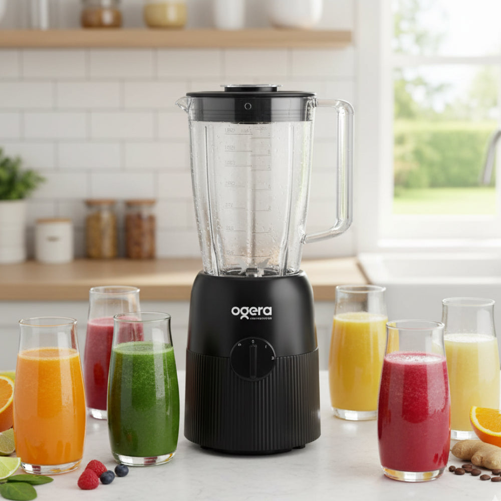 Ogera OG5102BR Electric Blender 3-in-1, 350W Compact Motor, Blender, Grinder & Chopper Functions, Stainless Steel Blades, Multi-Purpose Kitchen Appliance with Overload Protection