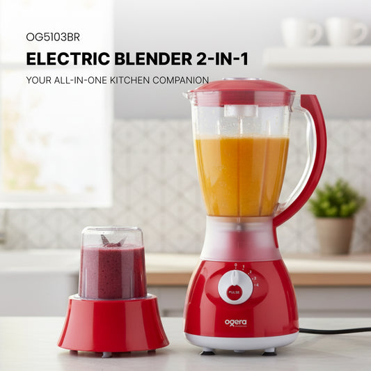 Ogera OG5103BR Electric Blender 2-in-1, 350W Compact Motor, Multi-Purpose Blender & Grinder, Stainless Steel Blades, Overload Protection, Easy to Clean
