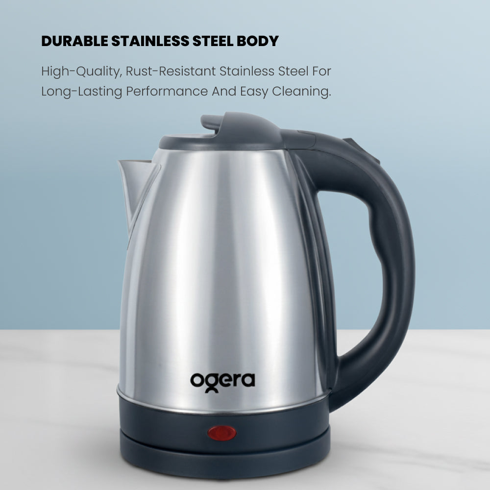 Ogera OG1509EK Stainless Steel Electric Kettle, 1.8L Capacity, 1500W Fast Boil, Auto Shut-Off & Boil-Dry Protection, Cool-Touch Handle, Durable & Portable Kettle for Home & Office