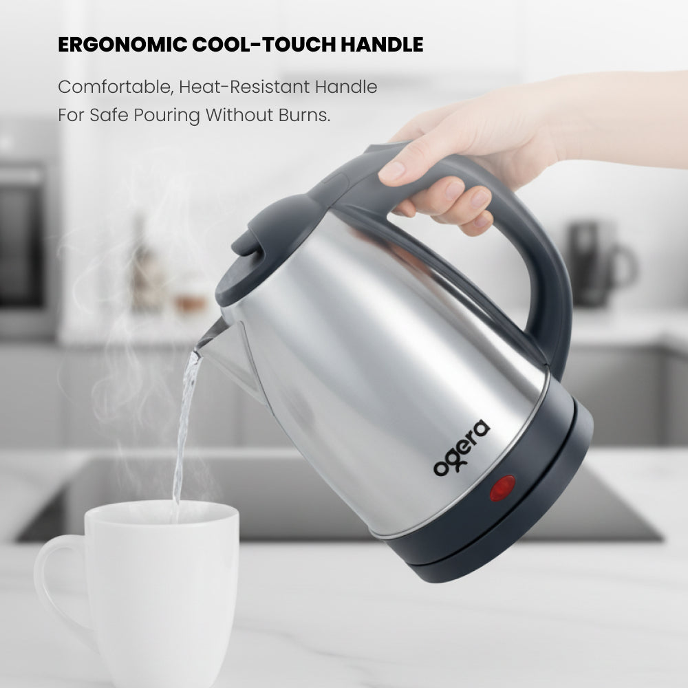 Ogera OG1509EK Stainless Steel Electric Kettle, 1.8L Capacity, 1500W Fast Boil, Auto Shut-Off & Boil-Dry Protection, Cool-Touch Handle, Durable & Portable Kettle for Home & Office