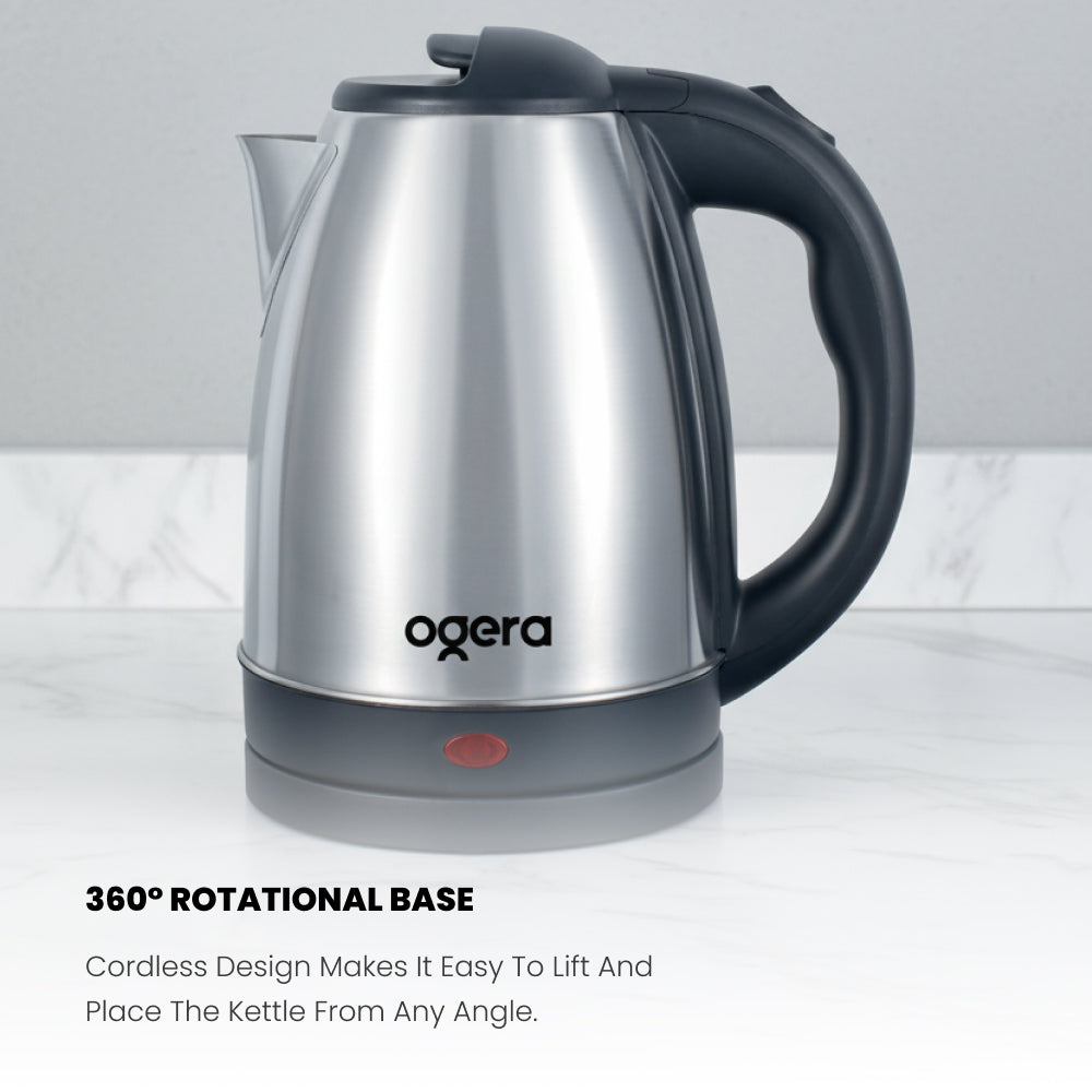 Ogera OG1509EK Stainless Steel Electric Kettle, 1.8L Capacity, 1500W Fast Boil, Auto Shut-Off & Boil-Dry Protection, Cool-Touch Handle, Durable & Portable Kettle for Home & Office