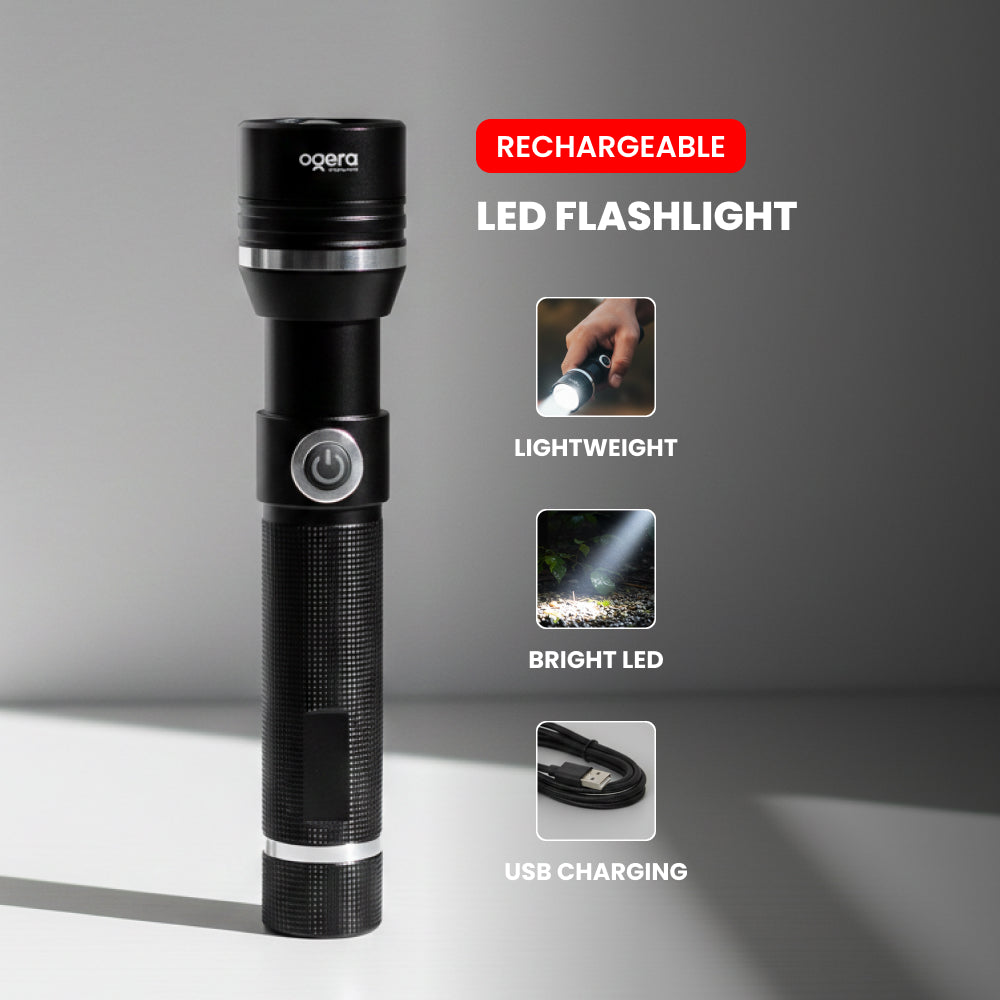 OGERA OG1004SL RECHARGEABLE LED FLASHLIGHT, 2SC Heavy-Duty Torch with Bright LED Beam, Long Battery Life, Durable & Portable Handheld Light for Home, Outdoor & Emergency Use