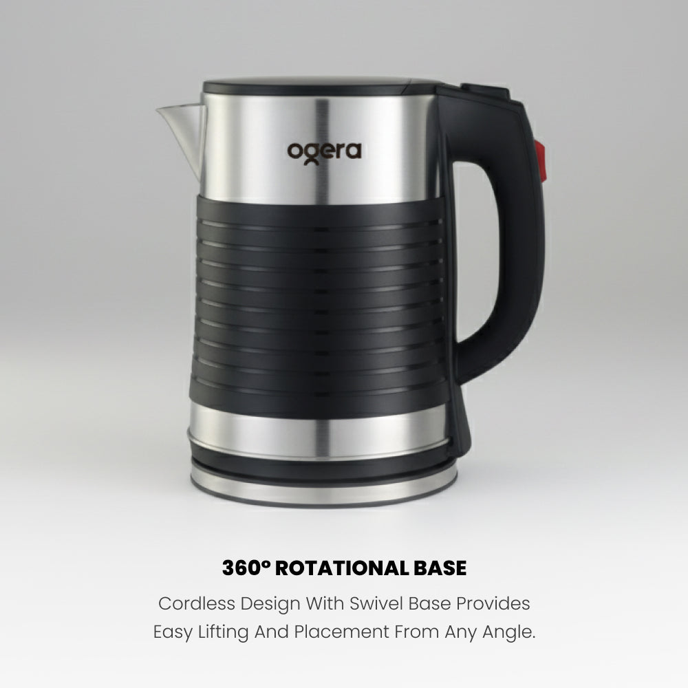 Ogera OG1510EK Stainless Steel Electric Kettle, 2.5L Extra-Large Capacity, 1800W Fast Boil, Auto Shut-Off & Boil-Dry Protection, Cool-Touch Handle, Durable & Portable Kettle for Home & Office