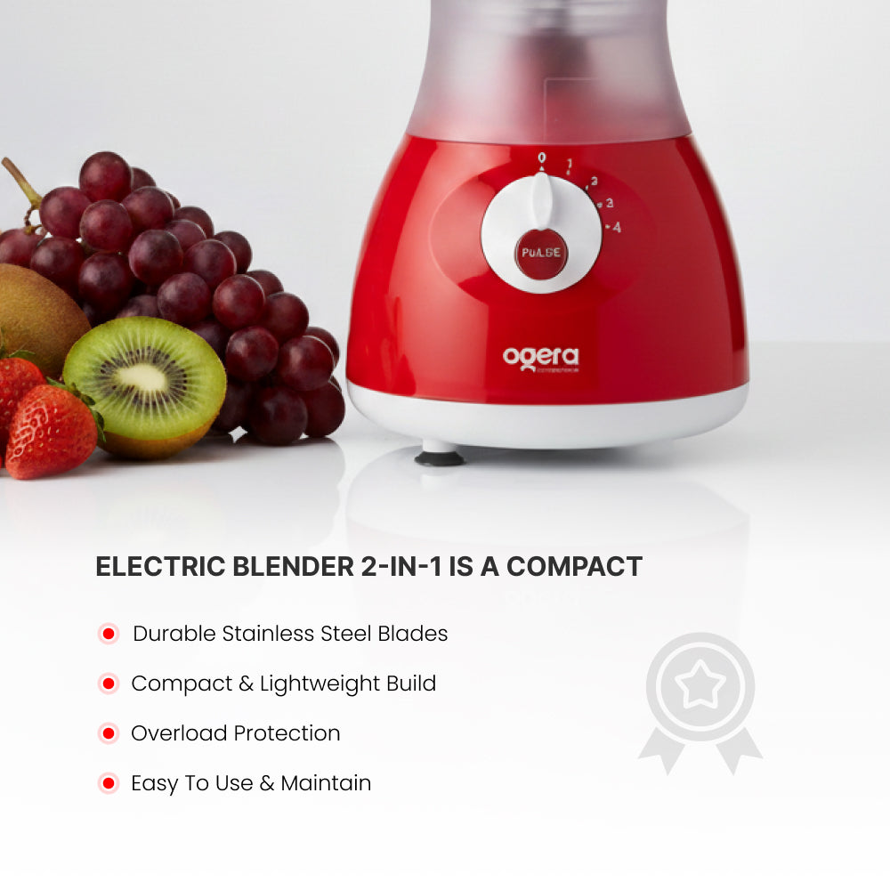 Ogera OG5103BR Electric Blender 2-in-1, 350W Compact Motor, Multi-Purpose Blender & Grinder, Stainless Steel Blades, Overload Protection, Easy to Clean
