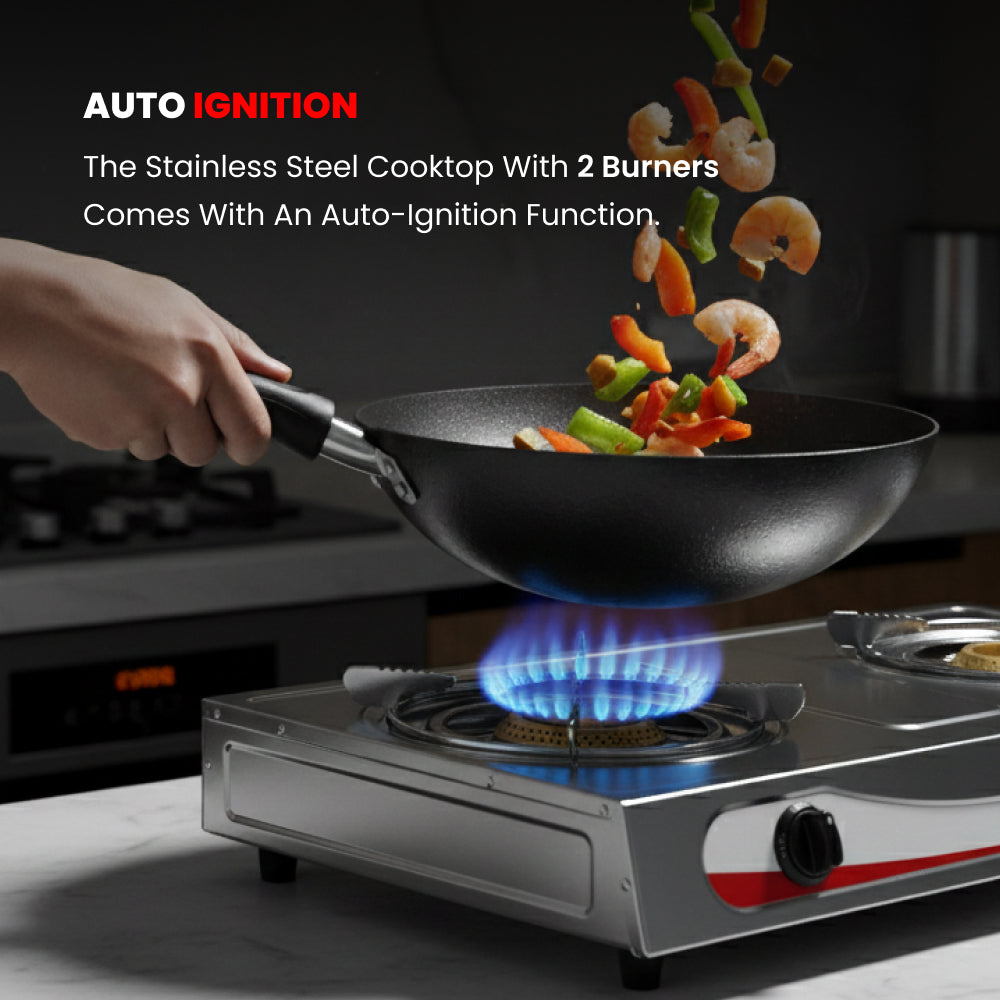 2 BURNER STAILNESS STEEL GAS STOVE