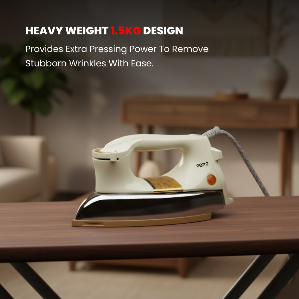 Ogera OG110DI Heavy Weight Dry Iron, 1.5kg, Non-Stick Soleplate, Adjustable Temperature Control, Durable Body, Smooth & Efficient Ironing for Home and Professional Use