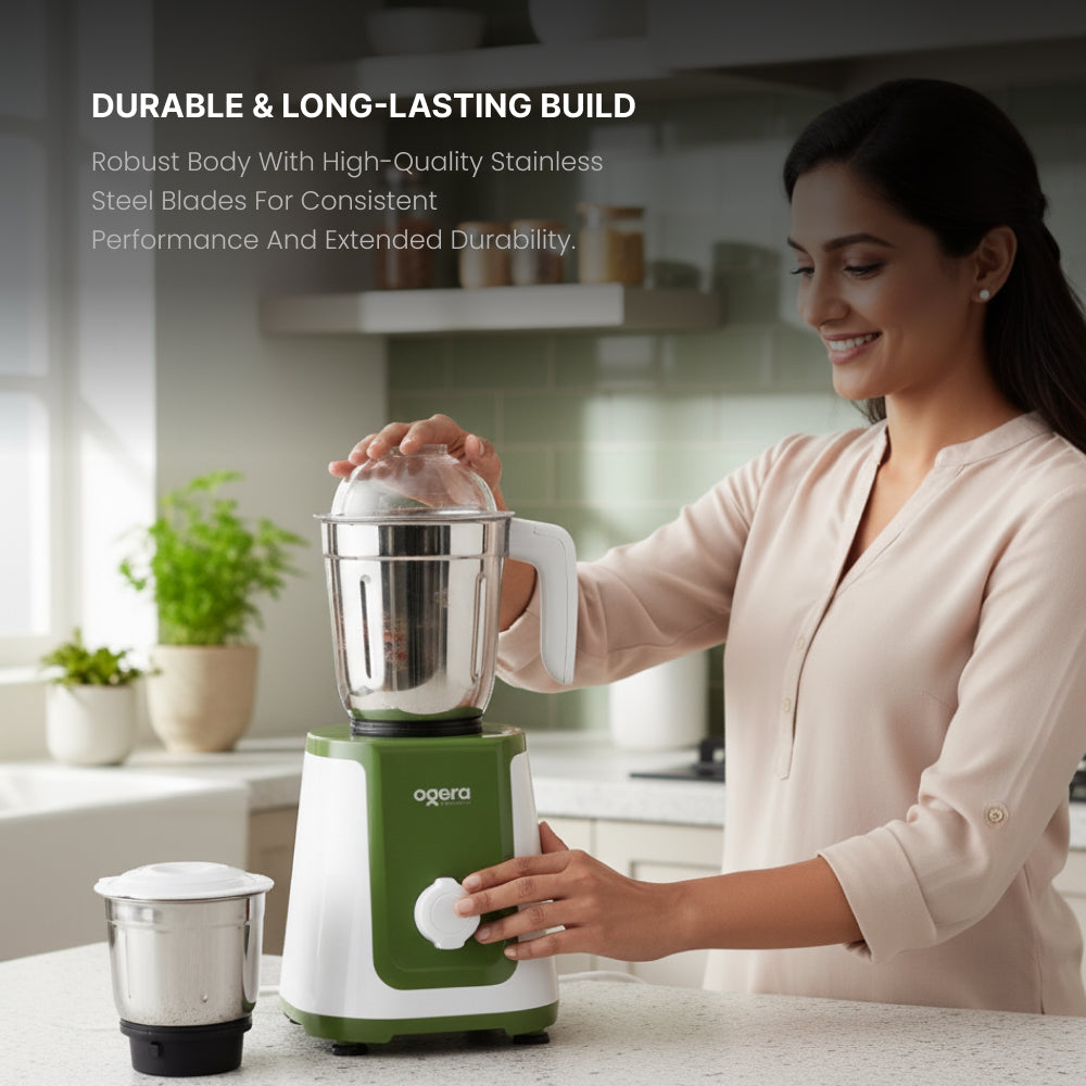 Ogera OG5003GM Indian Mixer Grinder, 550W Powerful Motor, 3 Stainless Steel Jars, Multi-Purpose Grinding & Blending, Overload Protection, Durable Design