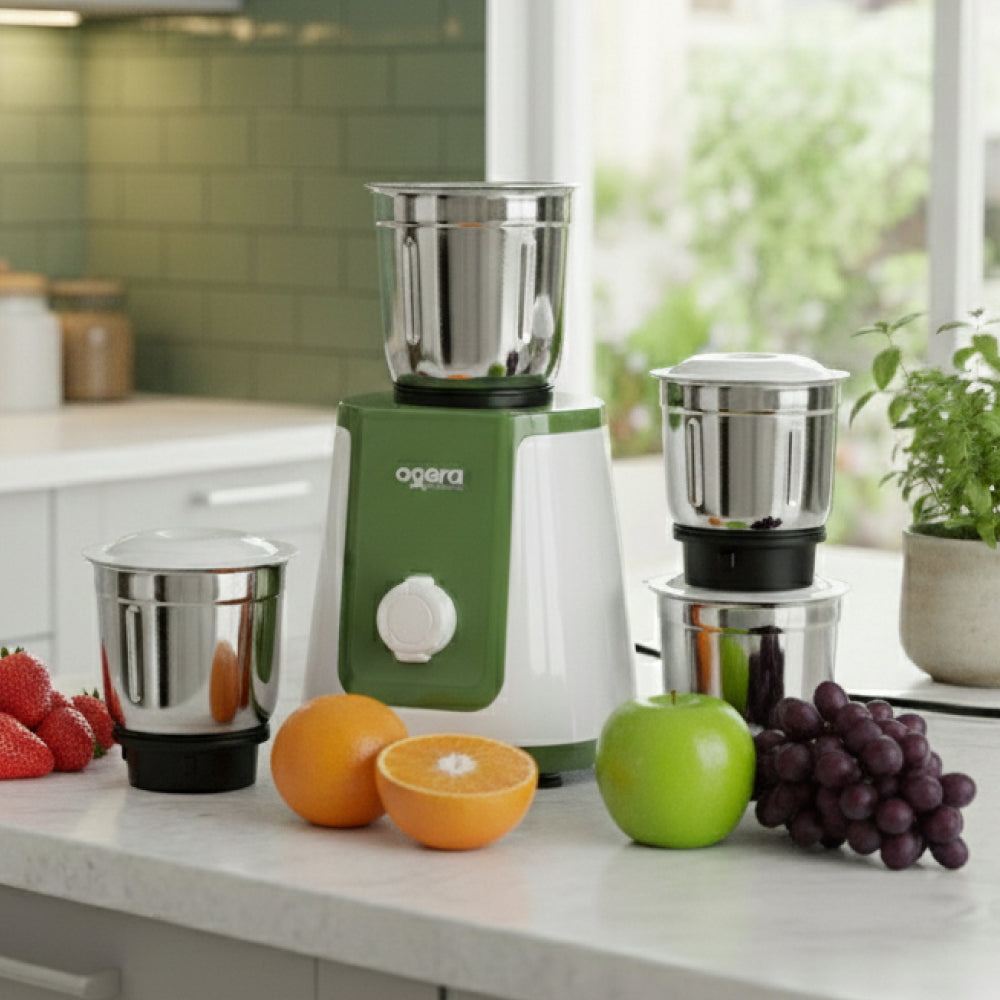 Ogera OG5003GM Indian Mixer Grinder, 550W Powerful Motor, 3 Stainless Steel Jars, Multi-Purpose Grinding & Blending, Overload Protection, Durable Design