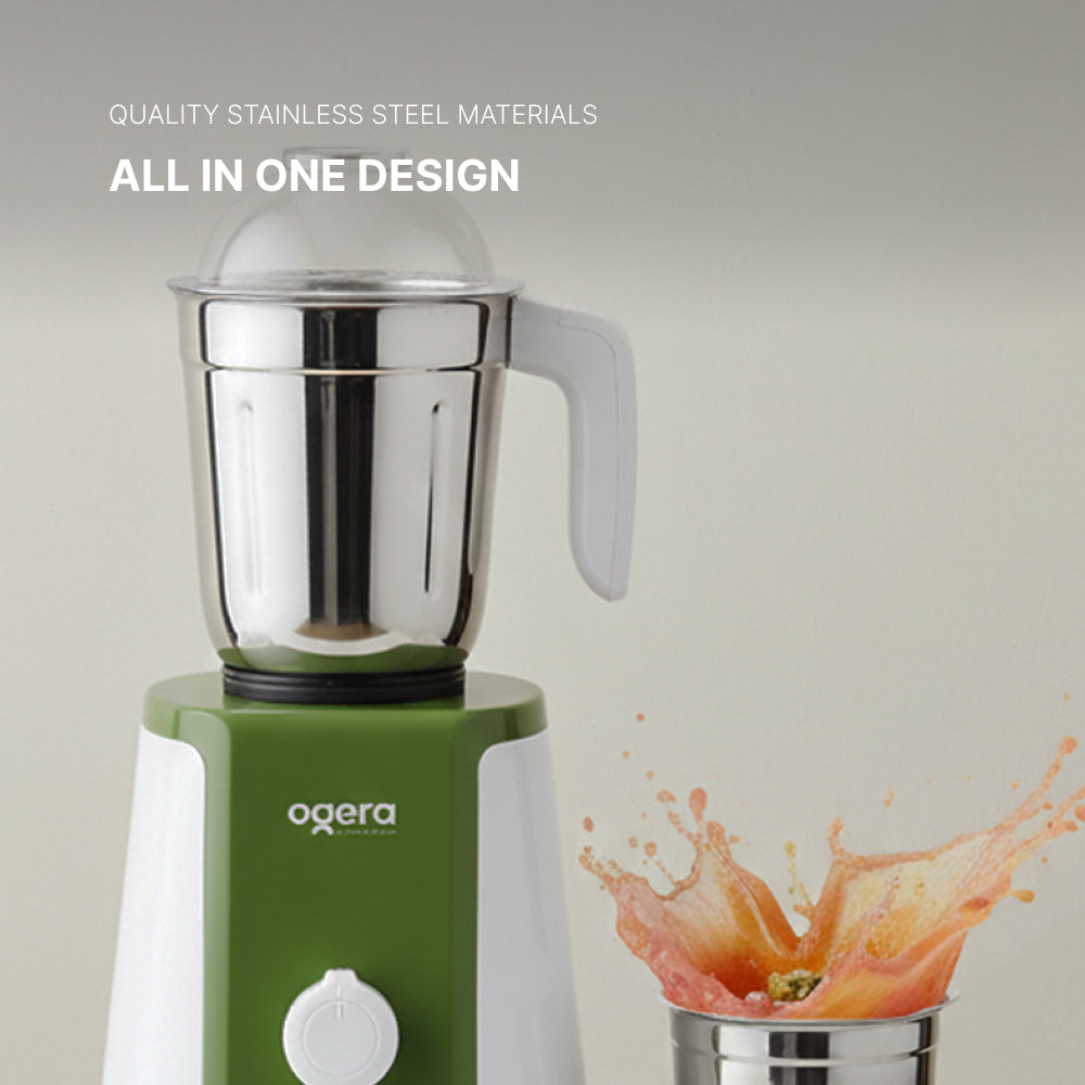 Ogera OG5003GM Indian Mixer Grinder, 550W Powerful Motor, 3 Stainless Steel Jars, Multi-Purpose Grinding & Blending, Overload Protection, Durable Design