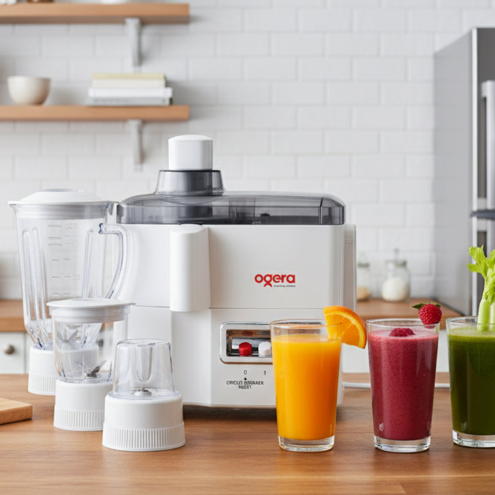 Ogera OG5101BR 4-in-1 Food Processor, 650W Powerful Motor, Multi-Functional Kitchen Appliance with Blender, Grinder, Chopper & Juicer Attachments, Stainless Steel Blades, Overload Protection