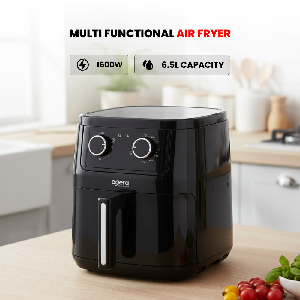 Ogera OG8502AF Multi-Functional Air Fryer, 6.5L XL Capacity, 1600W Rapid Hot Air Technology, Adjustable Temperature & Timer, Oil-Free Healthy Cooking Appliance for Large Families