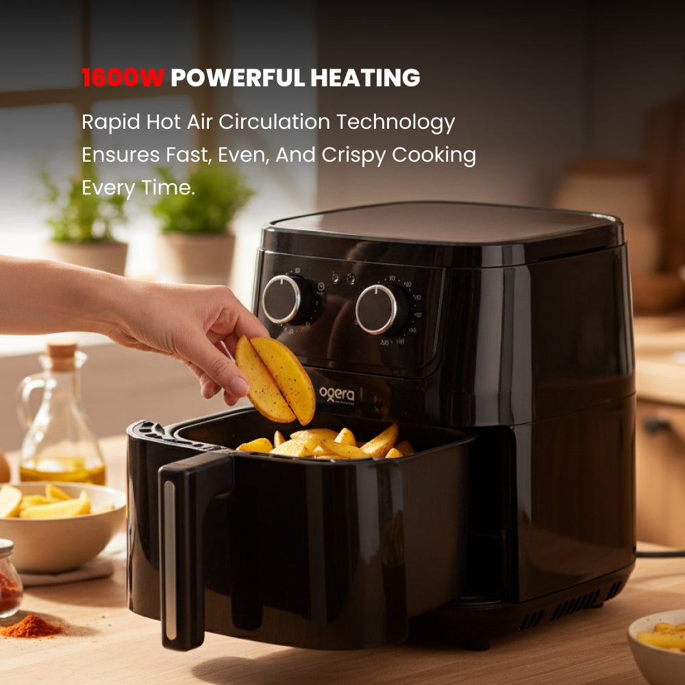 Ogera OG8502AF Multi-Functional Air Fryer, 6.5L XL Capacity, 1600W Rapid Hot Air Technology, Adjustable Temperature & Timer, Oil-Free Healthy Cooking Appliance for Large Families