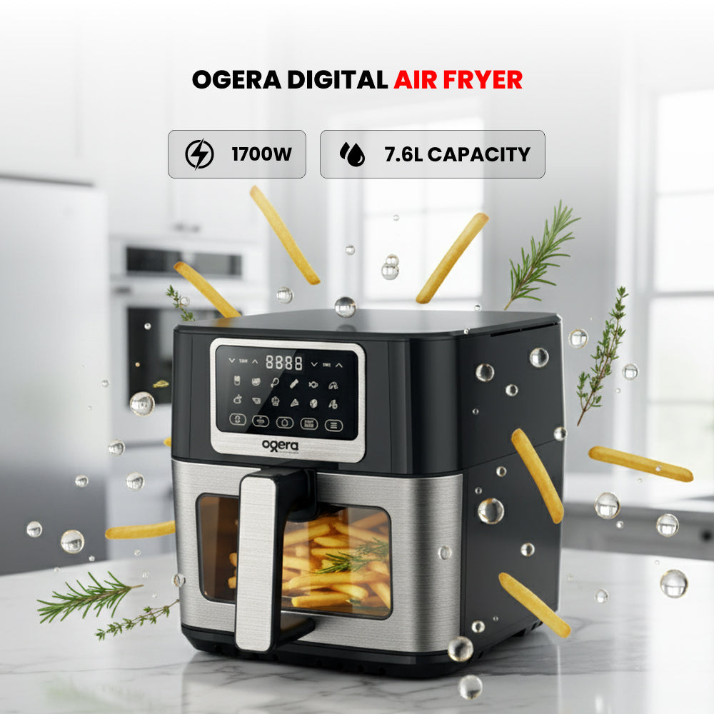 Ogera OG8503AF Digital Air Fryer, 7.6L XXL Capacity, 1700W Rapid Hot Air Technology, Touch Control with LED Display, Adjustable Temperature & Timer, Oil-Free Healthy Cooking for Large Families