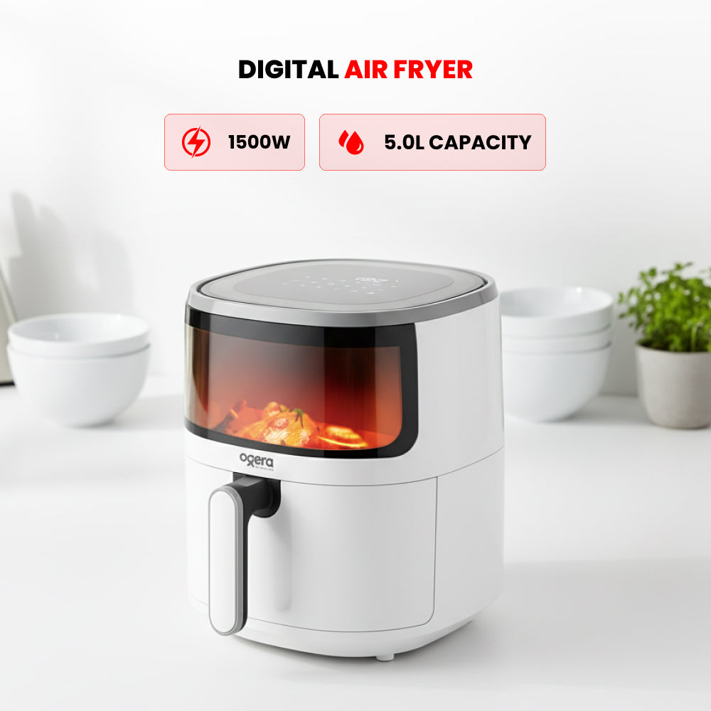 Ogera OG8501AF Digital Air Fryer, 5.0L Large Capacity, 1500W Rapid Hot Air Technology, Touch Control with LED Display, Adjustable Temperature & Timer, Oil-Free Healthy Cooking