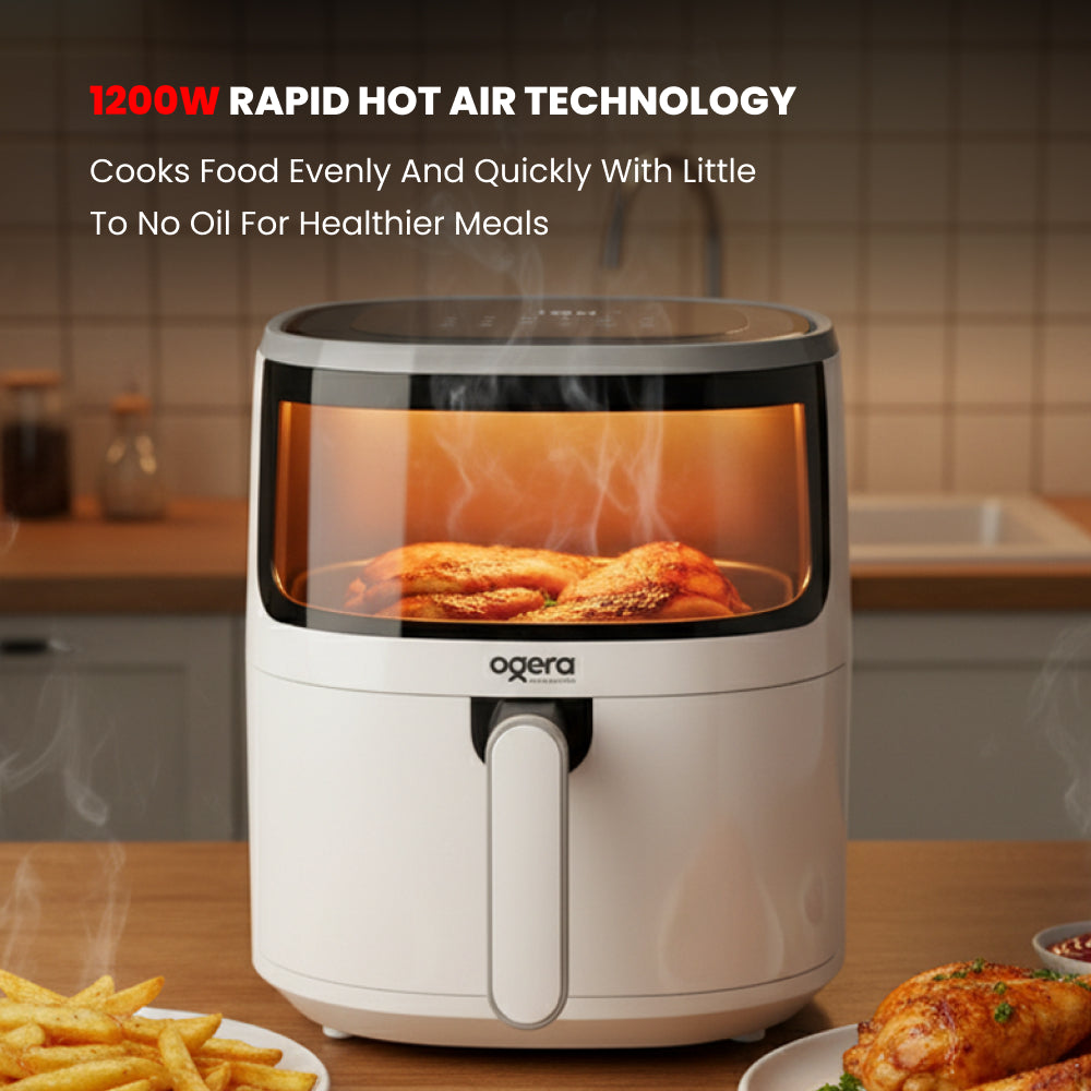 Ogera OG8501AF Digital Air Fryer, 5.0L Large Capacity, 1500W Rapid Hot Air Technology, Touch Control with LED Display, Adjustable Temperature & Timer, Oil-Free Healthy Cooking