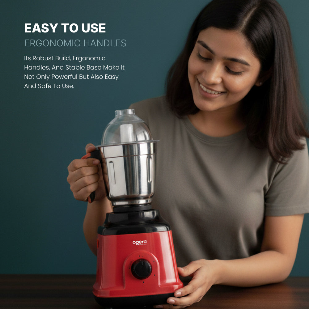 Ogera OG5004GM Indian Mixer Grinder, 750W Heavy-Duty Copper Motor, 3 Stainless Steel Jars with Multipurpose Blades, Overload Protection, Durable Kitchen Appliance