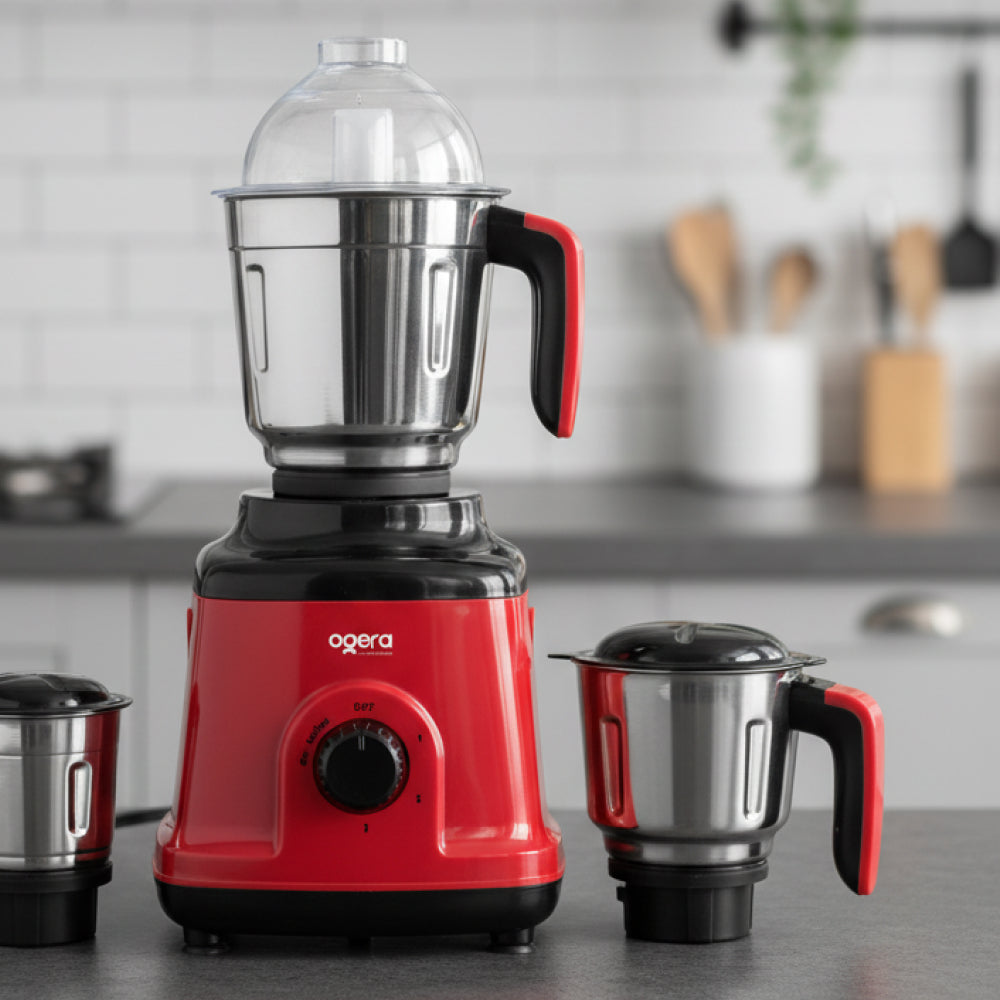 Ogera OG5004GM Indian Mixer Grinder, 750W Heavy-Duty Copper Motor, 3 Stainless Steel Jars with Multipurpose Blades, Overload Protection, Durable Kitchen Appliance