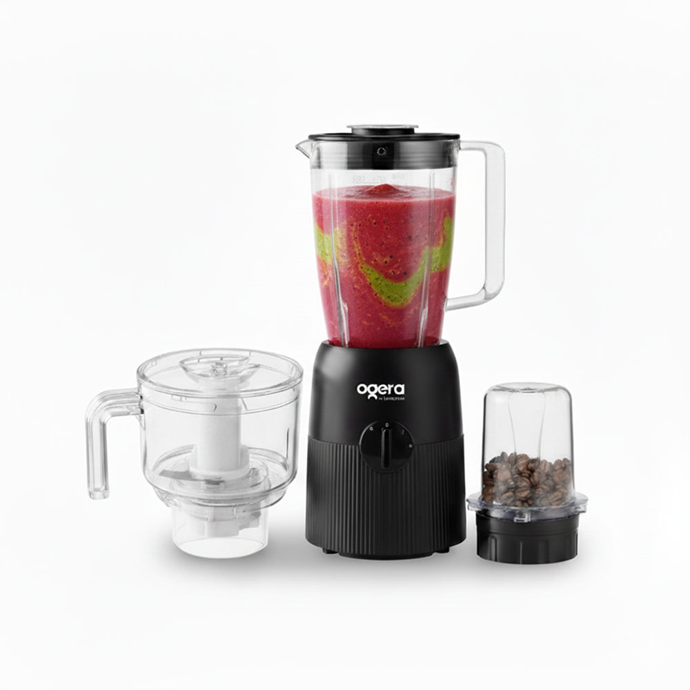 Ogera OG5102BR Electric Blender 3-in-1, 350W Compact Motor, Blender, Grinder & Chopper Functions, Stainless Steel Blades, Multi-Purpose Kitchen Appliance with Overload Protection