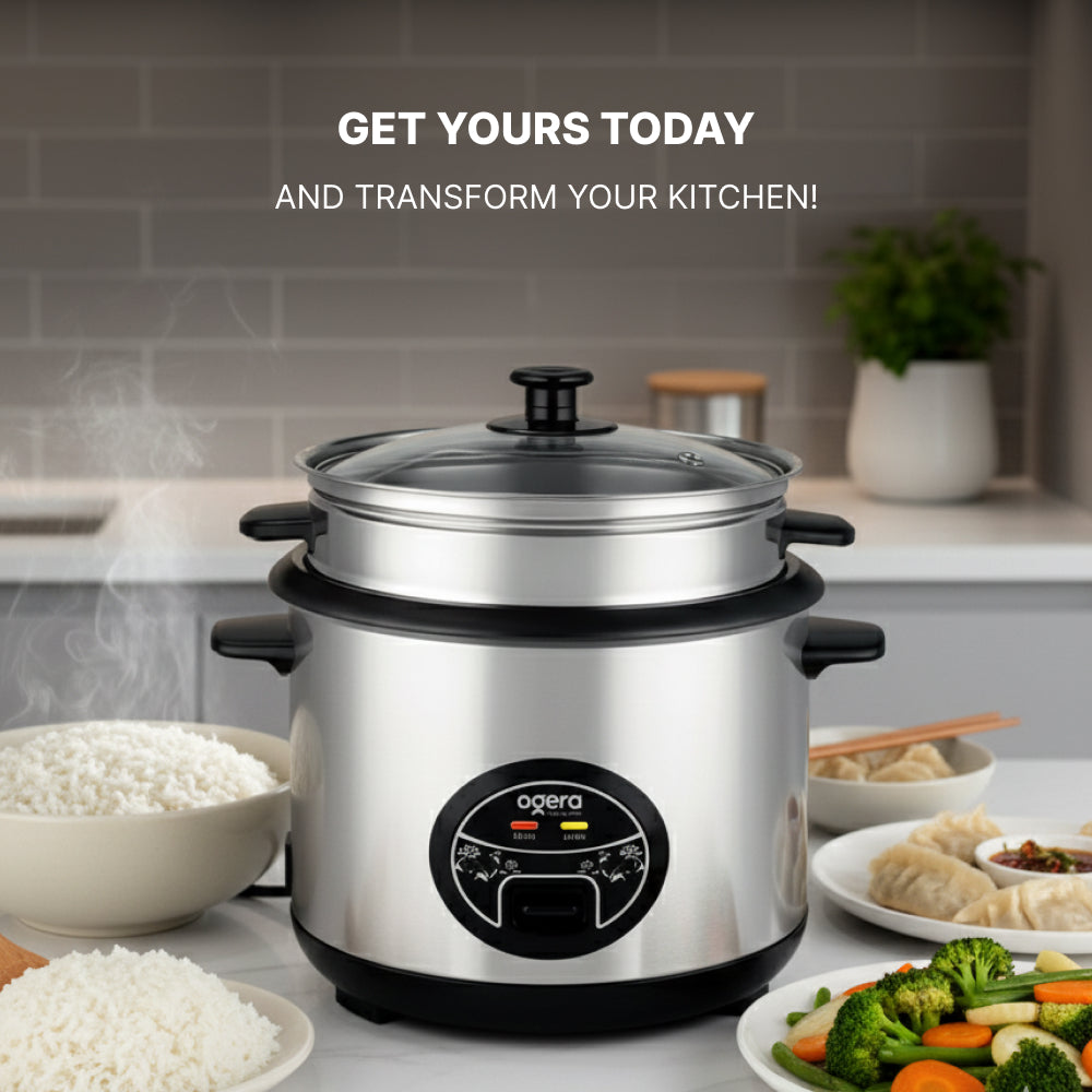 Ogera OG9500RC Rice Cooker with Glass Lid, 1.8L Capacity, Non-Stick Inner Pot, Keep Warm Function, Portable & Durable Rice Cooker for Home & Office
