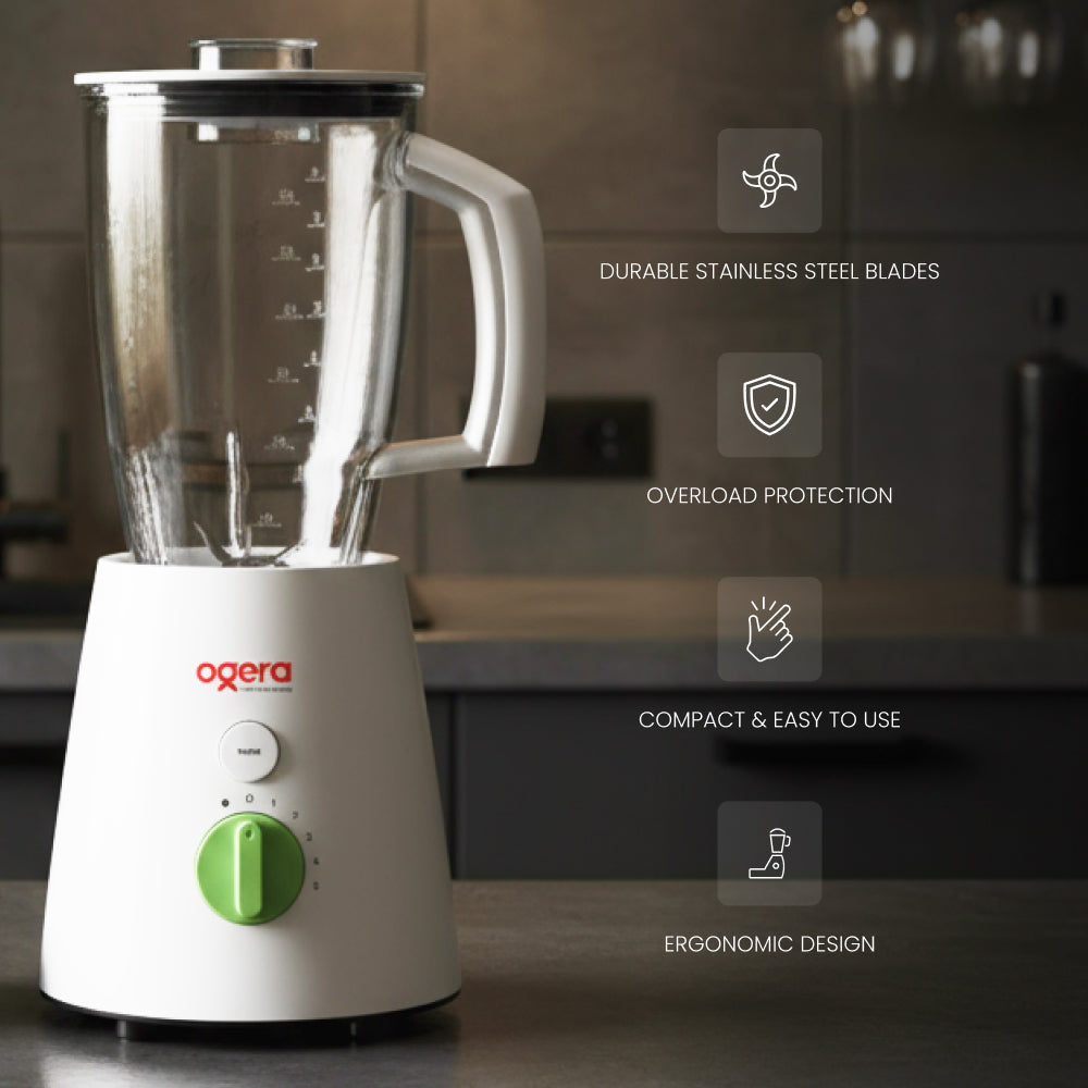 Ogera OG5100BR Electric Blender 2-in-1, 650W Powerful Motor, Multi-Purpose Blending & Grinding, 2 Jars with Stainless Steel Blades, Overload Protection
