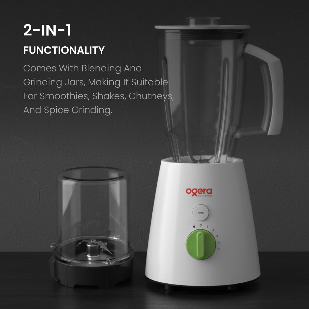 Ogera OG5100BR Electric Blender 2-in-1, 650W Powerful Motor, Multi-Purpose Blending & Grinding, 2 Jars with Stainless Steel Blades, Overload Protection