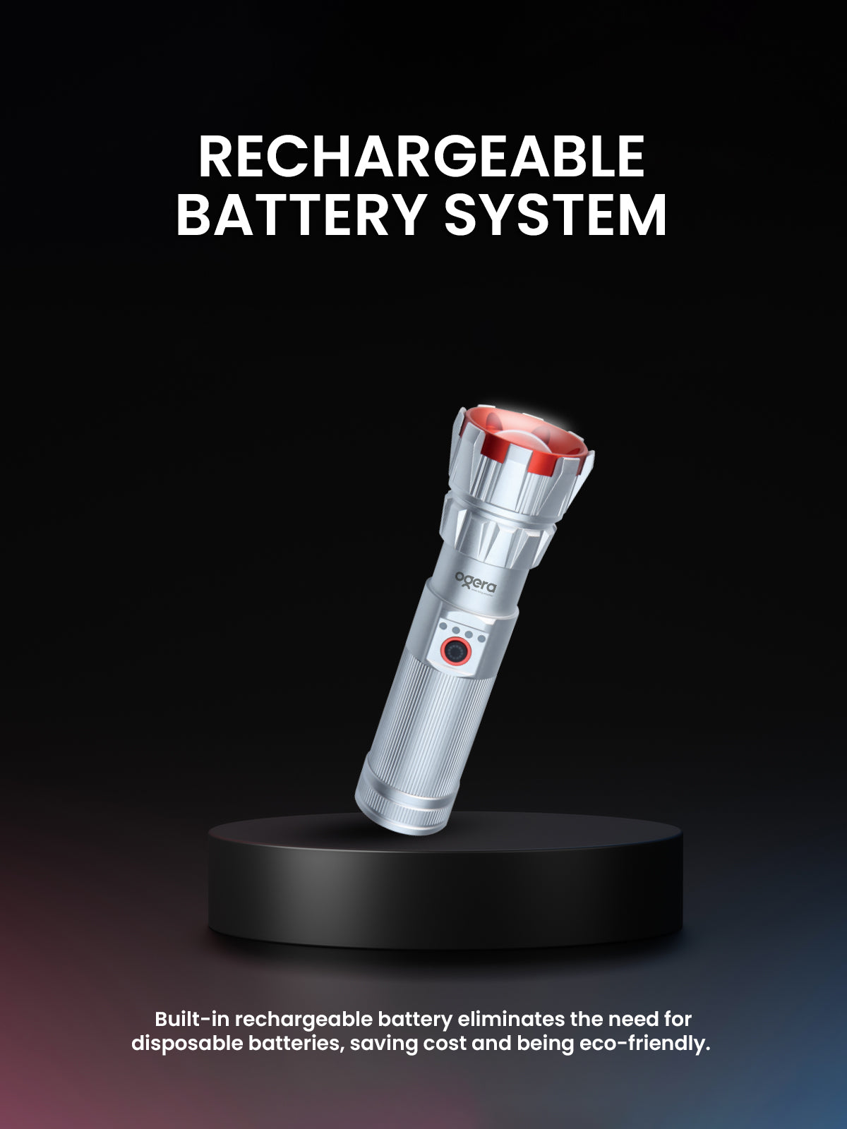 Ogera OG1000SL Rechargeable LED Flashlight, 1D Compact Torch with Bright LED Beam, Long Battery Life, Durable & Portable Handheld Light for Home, Outdoor & Emergency Use