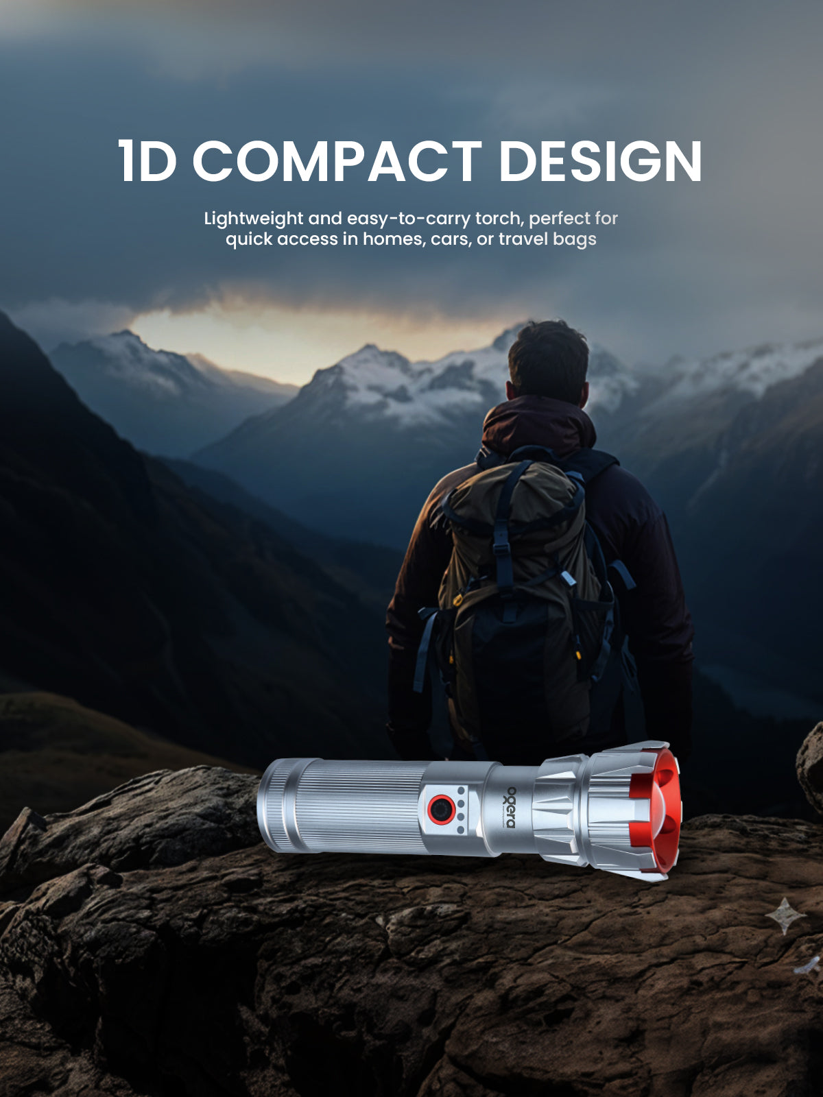 Ogera OG1000SL Rechargeable LED Flashlight, 1D Compact Torch with Bright LED Beam, Long Battery Life, Durable & Portable Handheld Light for Home, Outdoor & Emergency Use