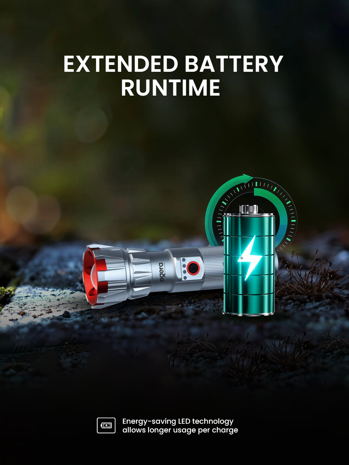 Ogera OG1000SL Rechargeable LED Flashlight, 1D Compact Torch with Bright LED Beam, Long Battery Life, Durable & Portable Handheld Light for Home, Outdoor & Emergency Use